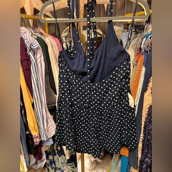 Free People High Strung Romper-Navy Polka Dot - Picture 7 of 9